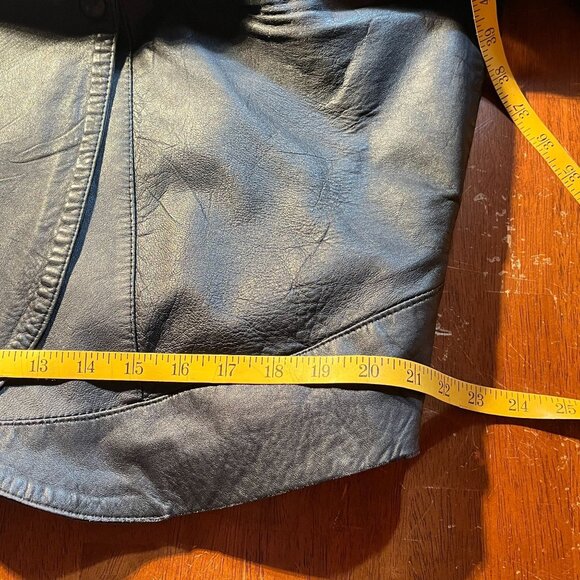Vintage Leather Double Breast Longline‎ Coat Unisex XL Slouchy Distressed Baggy - Picture 12 of 16